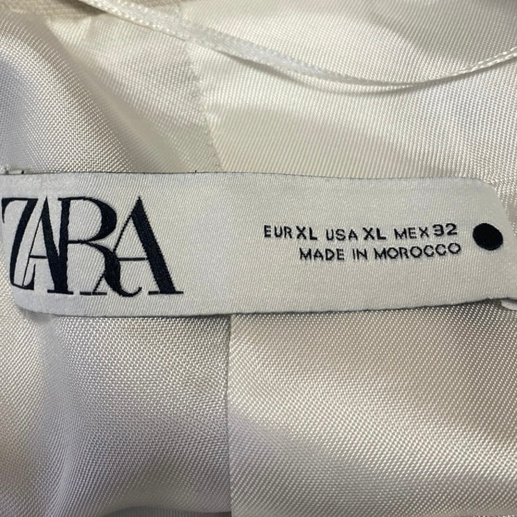 Zara Women's Cream Beige Long Sleeve One Button Blazer Coat Suit Jacket Size XL