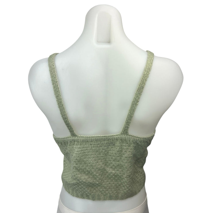 Crave Fame Green Open Knit Crochet Embroidered Floral Crop Camisole Tank Top S