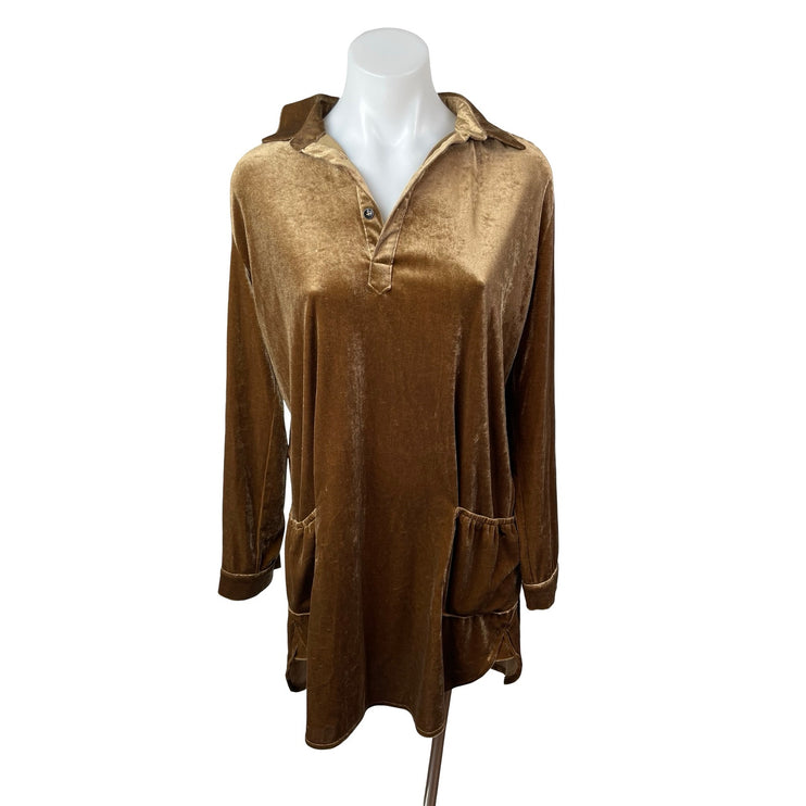 R. Vivimos Women's Brown Copper Velvet Velour Long Sleeve Shift Mini Dress Sz S