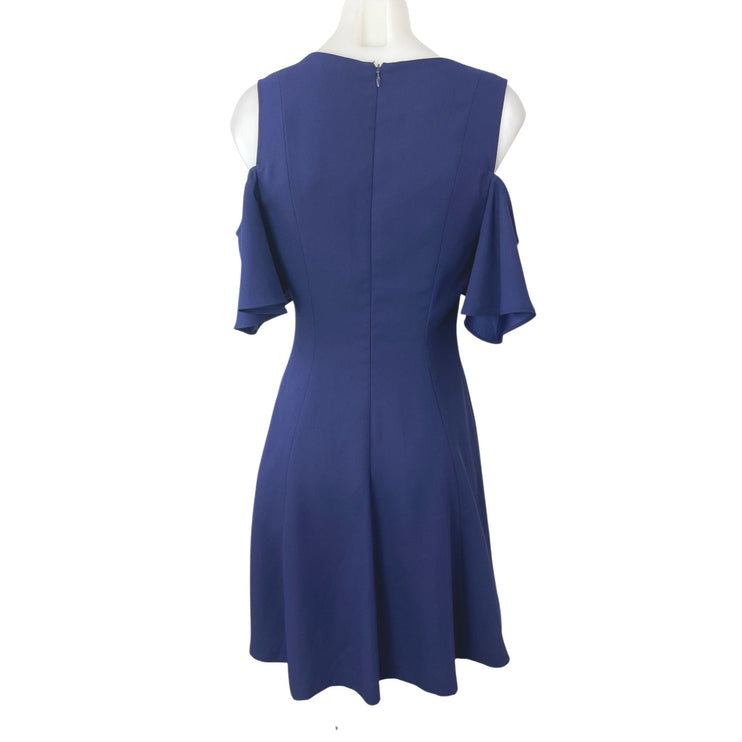 Club Monaco Blue Cold Shoulder Flutter Sleeve V-Neck Mini A-Line Dress Size 2