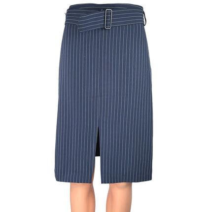Banana Republic Blue Pin Striped Belted Slit Knee Length Straight Pencil Skirt 0