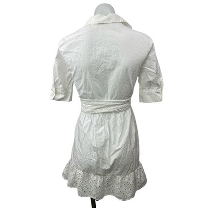 Zara White Belted Embroidered Eyelet Short Sleeve Mini A-Line Shirt Dress Size S