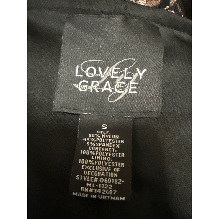 Lovely Grace Floral Lace Sequin Embroidery Overlay Midi Flare A-Line Dress Sz S