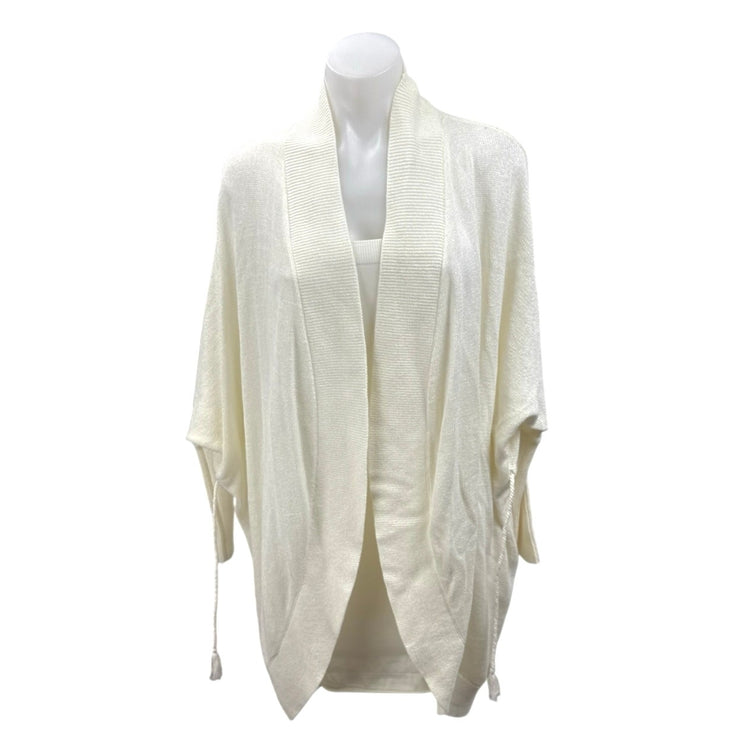 NEW Lou & Grey White Open Front Long Sleeve Knit Drawstring Cardigan Sweater M