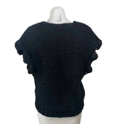 Anthropologie Maeve Black Bauble Knit Chunky Striped Sweater Vest Top Size OS