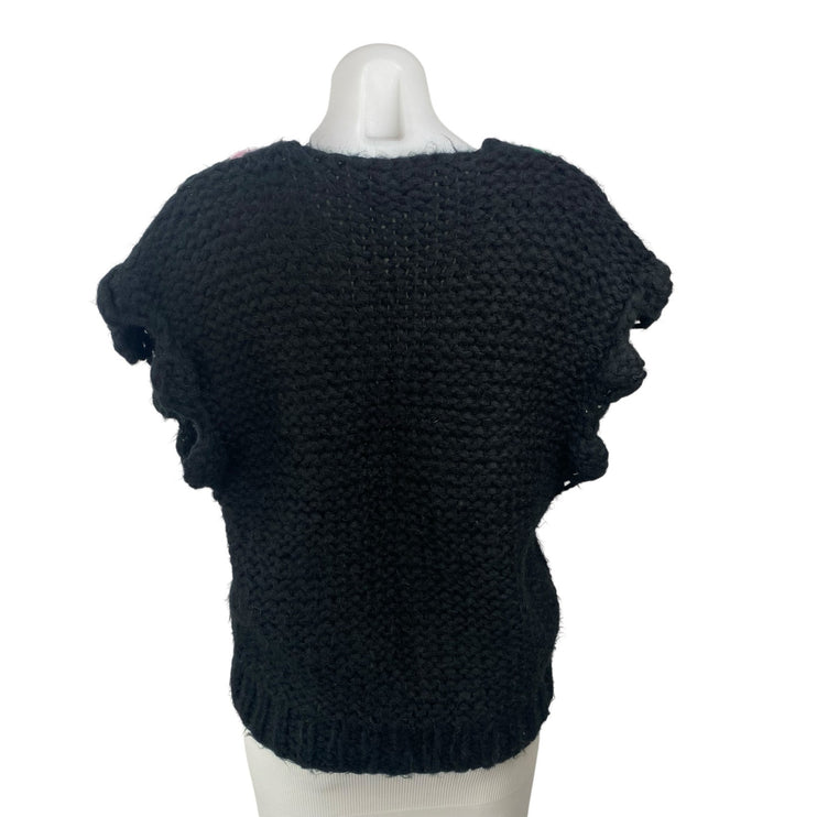 Anthropologie Maeve Black Bauble Knit Chunky Striped Sweater Vest Top Size OS