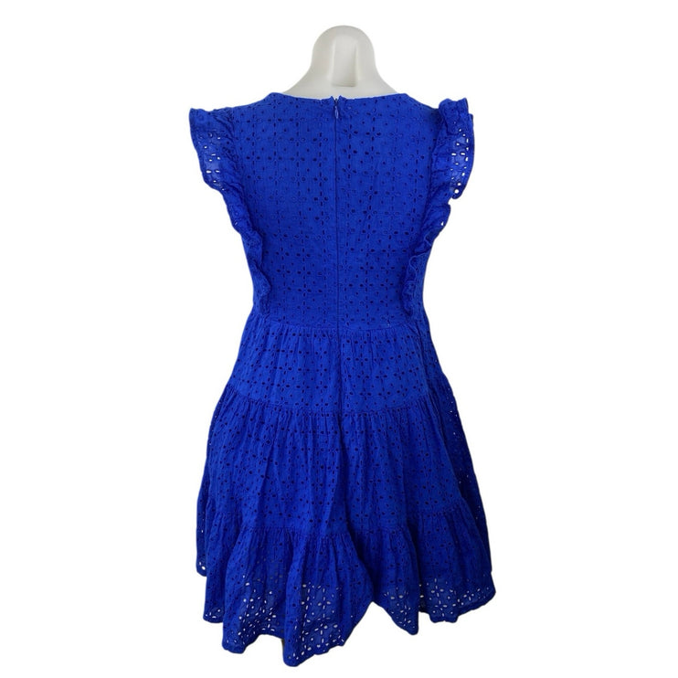 Aqua Black Sleeveless Ruffle V Neck Embroidered Tiered A Line Mini Dress Size S