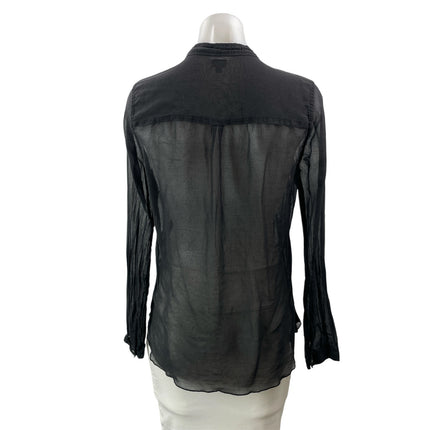 Aritzia Wilfred Womens Black Long Sleeves Silk Sheer Button Down Blouse Top Sz S