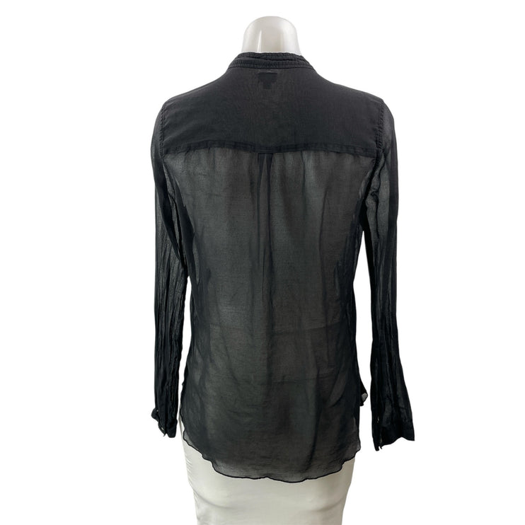 Aritzia Wilfred Womens Black Long Sleeves Silk Sheer Button Down Blouse Top Sz S