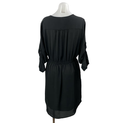 Mossimo Black 3/4 Sleeve Roll Tab Pocket Elastic Waist Mini Shirt Dress Size M