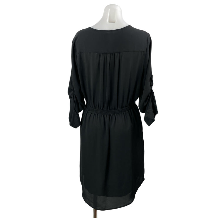 Mossimo Black 3/4 Sleeve Roll Tab Pocket Elastic Waist Mini Shirt Dress Size M
