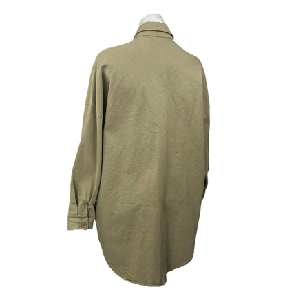 Oak + Fort Women's Green Collared Long Sleeve Pockets Button Down Shirt Dress OS