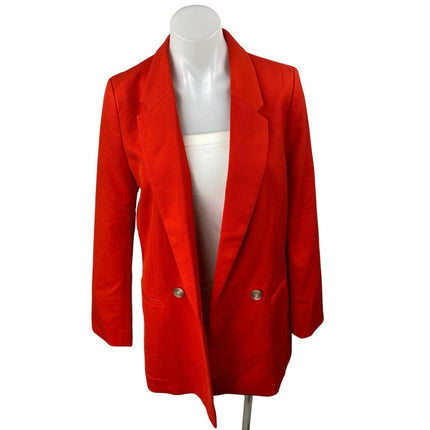 H&M Women's Red Double Breasted Long Sleeve Notch Lapel Blazer Coat Jacket Sz XS