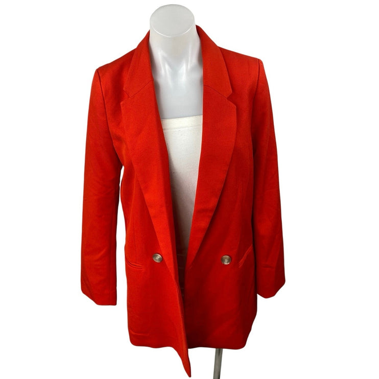 H&M Women's Red Double Breasted Long Sleeve Notch Lapel Blazer Coat Jacket Sz XS