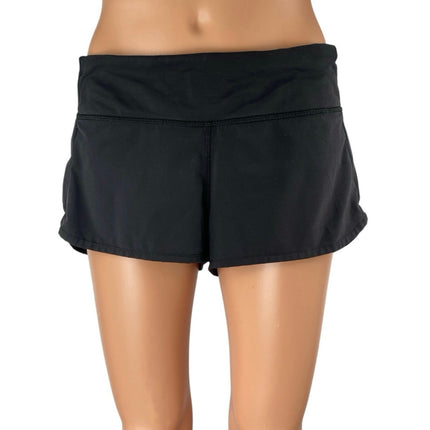 Lululemon Women's Black Pull On Back Pocket Workout Athletic Running Shorts Sz 6