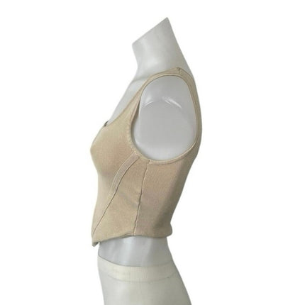 House of Harlow 1960 Beige Knit Sleeveless Square Neck Crop Corset Tank Top XS