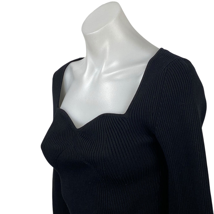 & Other Stories Women's Black Sweetheart Ribbed Knit Sweater Blouse Top Size S