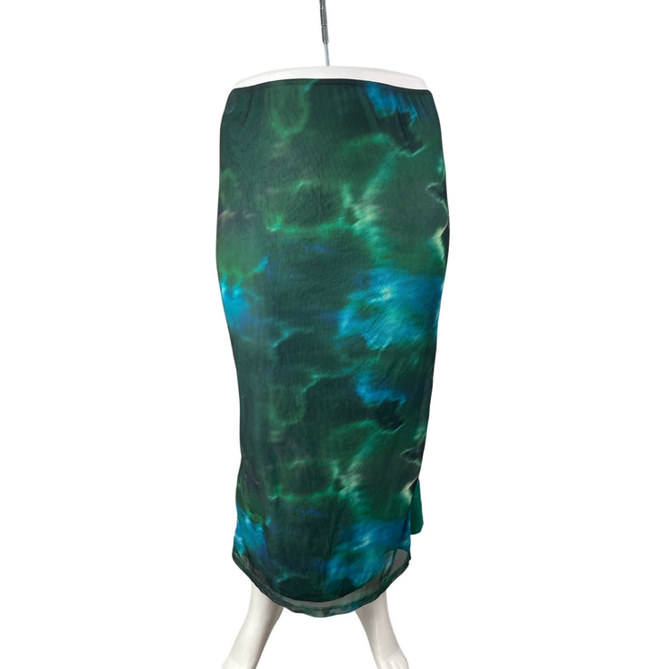 Princess Polly Women's Mesh Tie Dye Abstract Slit Midi Flare Bodycon Skirt Sz 14