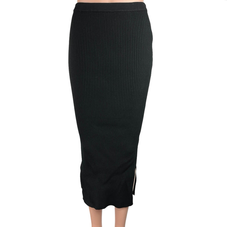 Cami Nyc Womens Black Knit Ribbed Bodycon Stretch Side Slit Calf Length Skirt S