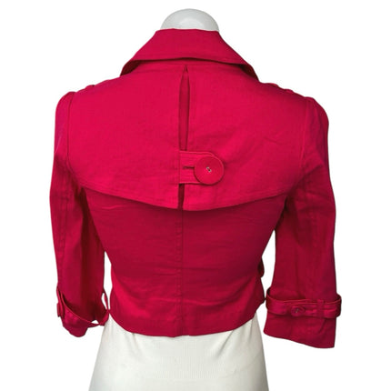 Marciano Pink Linen Double Breasted Button Collar Crop Blazer Coat Jacket Top 0