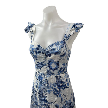 Guess Women's Blue Floral Paisley Ruffle Sleeve Sweetheart A Line Maxi Dress 2