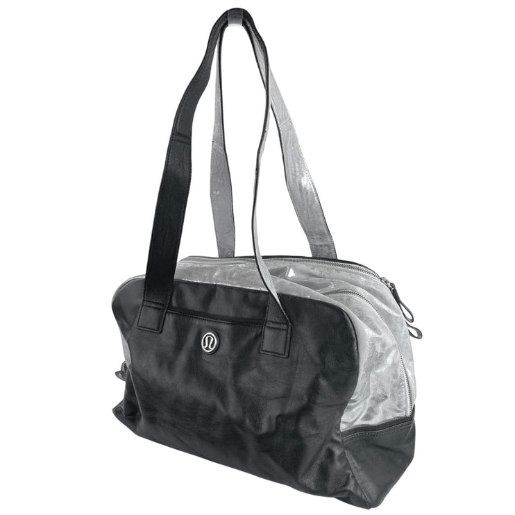 Lululemon Urban Sanctuary Black Silver Metallic Faux Leather Duffel Bag Handbag