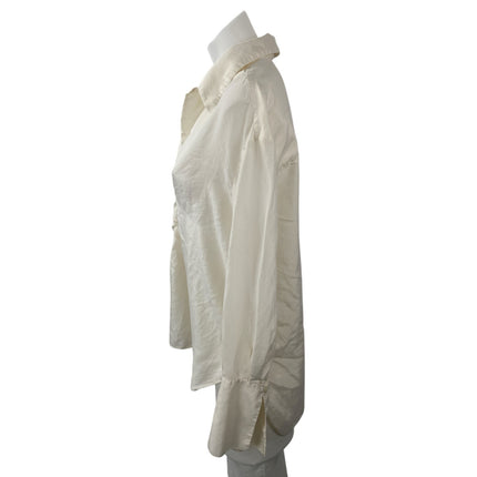 Banana Republic 100% Silk White V Neck Collared Long Sleeve Shirt Blouse Top S