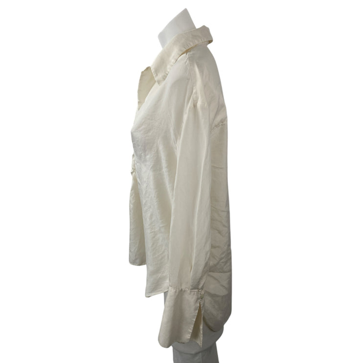 Banana Republic 100% Silk White V Neck Collared Long Sleeve Shirt Blouse Top S