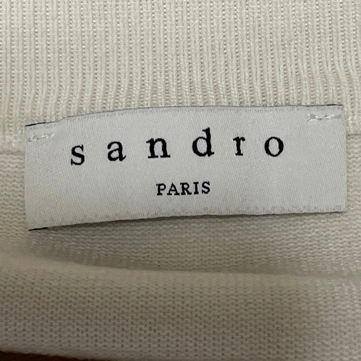 Sandro Women's Off White Knit Crew Neck Short Sleeve Pullover Sweater Top Size M