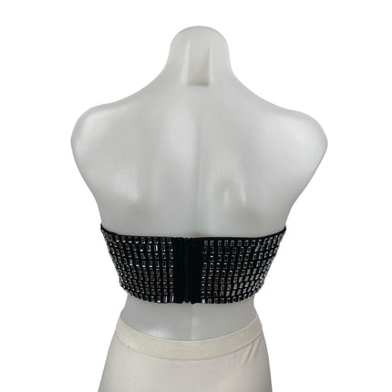 Windsor Black Silver Beaded Crystal Bandeau Strapless Tube Crop Top Size XS