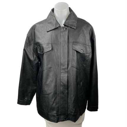 Princess Polly Women's Black Long Sleeve Faux Leather Vegan Shirt Jacket Size 4
