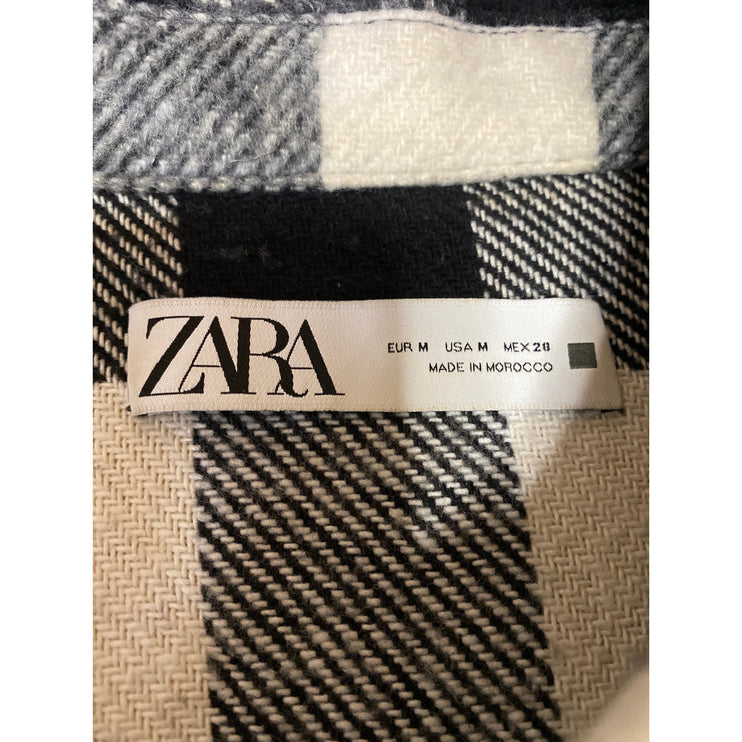 Zara Women's Black White Plaid Long Sleeve Cropped Shirt Jacket Shacket Size M