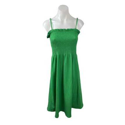 H&M Green Smocked Sleeveless Ruffle Crinkle Pleated Cami A Line Midi Dress Sz S