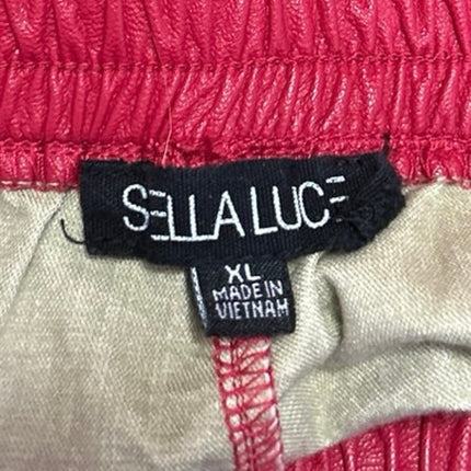 Stella Luce Womens Red Faux Leather Vegan Drawstring Jogger Sweat Pants Size XL