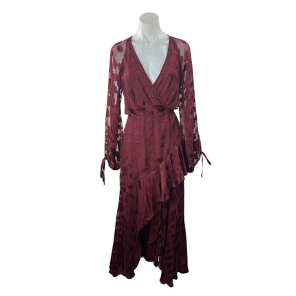 NEW Asos Red Silk Satin Jacquard Warped Spot Long Sleeve High Low Dress Size 6P