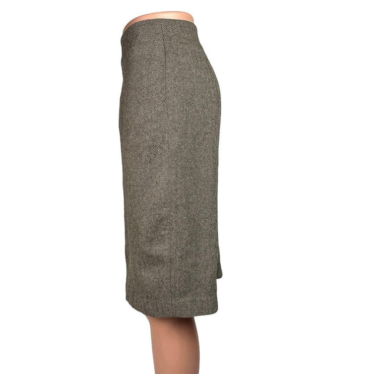 Banana Republic Brown Wool Herringbone Knee Length Pencil Straight Skirt Size 2