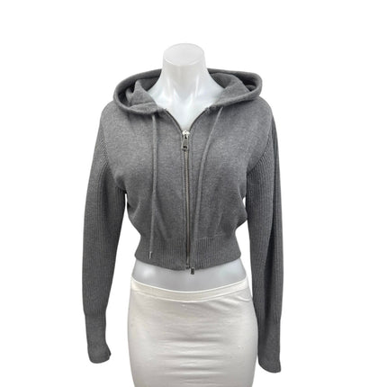 Zara Women's Gray Zip Up Long Sleeve Hooded Hoodie Crop Sweatshirt Sweater Top S