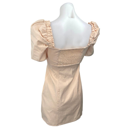 Free People Pera Cream Short Puff Sleeve Square Neck Smocked Mini A-line Dress 2