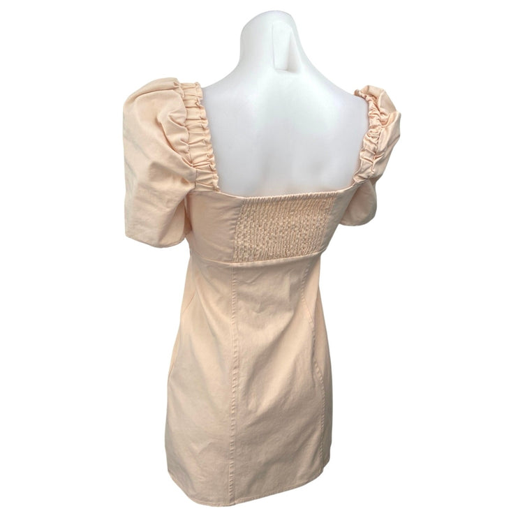 Free People Pera Cream Short Puff Sleeve Square Neck Smocked Mini A-line Dress 2