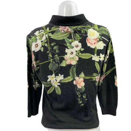 Red Baker Nellia Secret Trellis Women's Floral Collared 3/4 Sleeve Sweater Sz 2