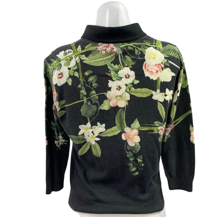 Red Baker Nellia Secret Trellis Women's Floral Collared 3/4 Sleeve Sweater Sz 2