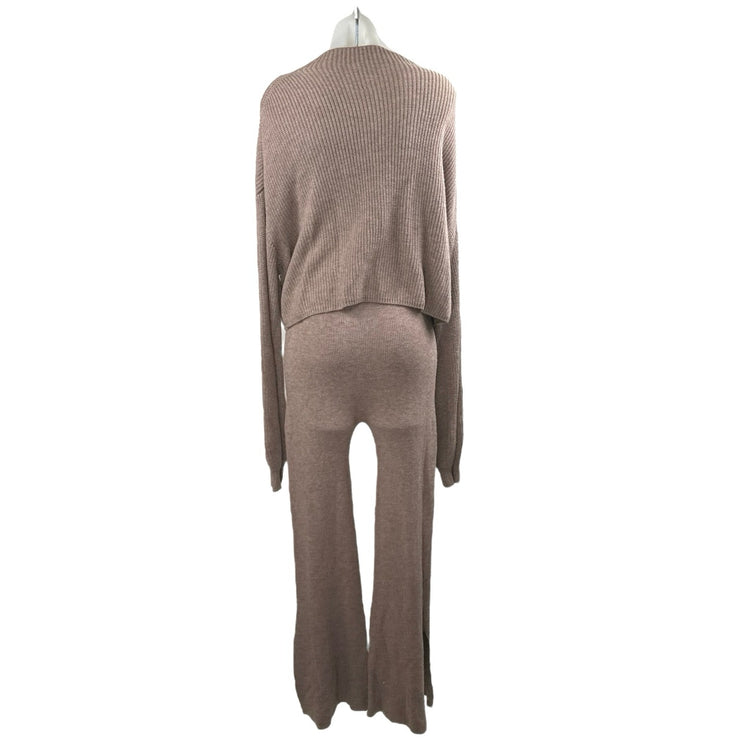 Le Ore Women's Brown Wool Rib Knit Long Sleeve Sweatshirt & Sweatpants Set Sz M