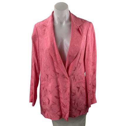 Maje Womens Pink Bird Jacquard Long Sleeve Notch Lapel Blazer Coat Jacket Size 6