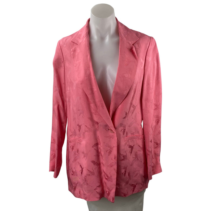 Maje Womens Pink Bird Jacquard Long Sleeve Notch Lapel Blazer Coat Jacket Size 6