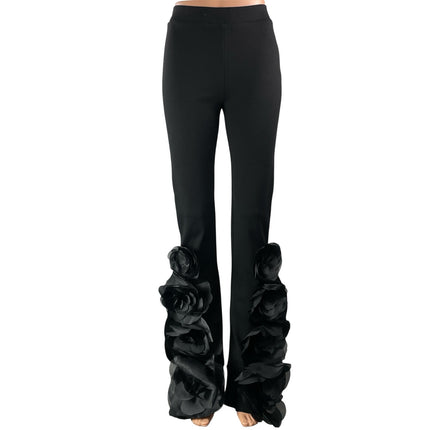 NEW Cynthia Rowley Organza Flower Ponte Knit High Rise Flared Trouser Pants Sz 2