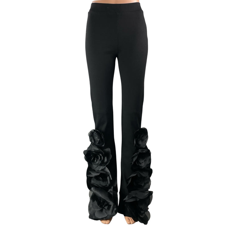 NEW Cynthia Rowley Organza Flower Ponte Knit High Rise Flared Trouser Pants Sz 2