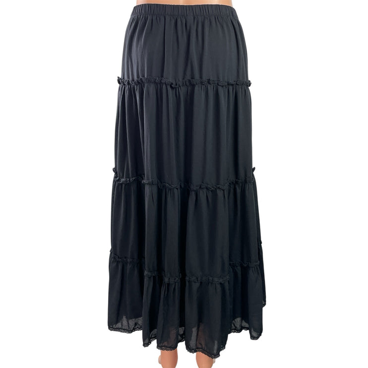 Aritzia Wilfred Womens Black Elastic Waist Ruffle Tiered  Mini A-Line Skirt Sz S