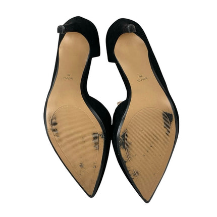 MNG Mango Audrey Black Pointed Toe Stiletto Heels Half D'Orsay Pumps Shoes Sz 36