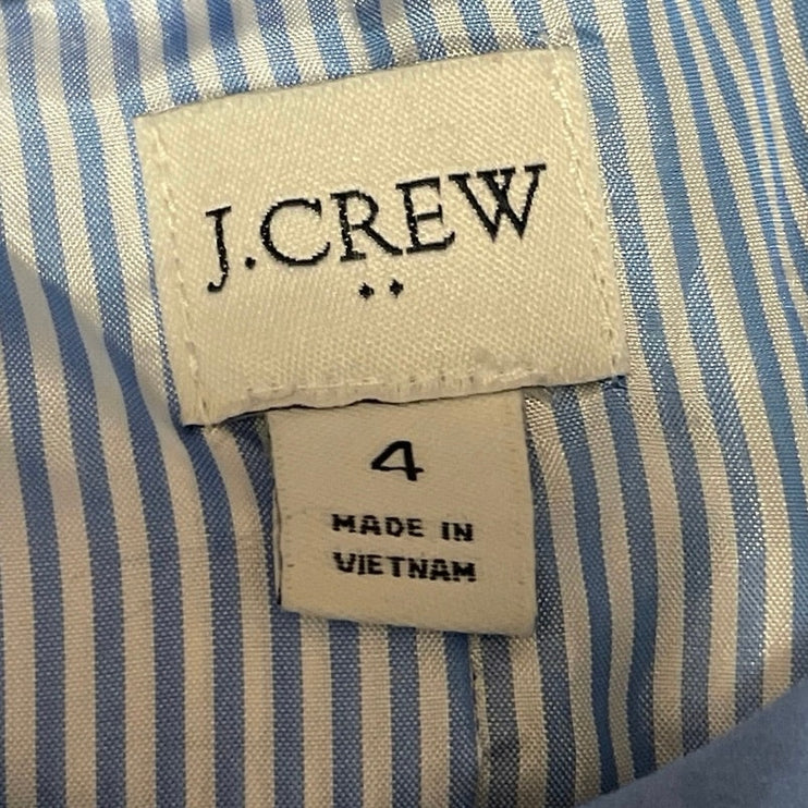 J.Crew Blue Floral Block-print Quilted Button Down Long Sleeve Coat Jacket Sz 4