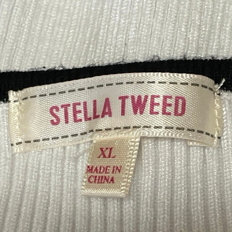 Stella Tweed Women's White Ribbed Knit Bow Cut Out Long Sleeve Crop Top Size XL